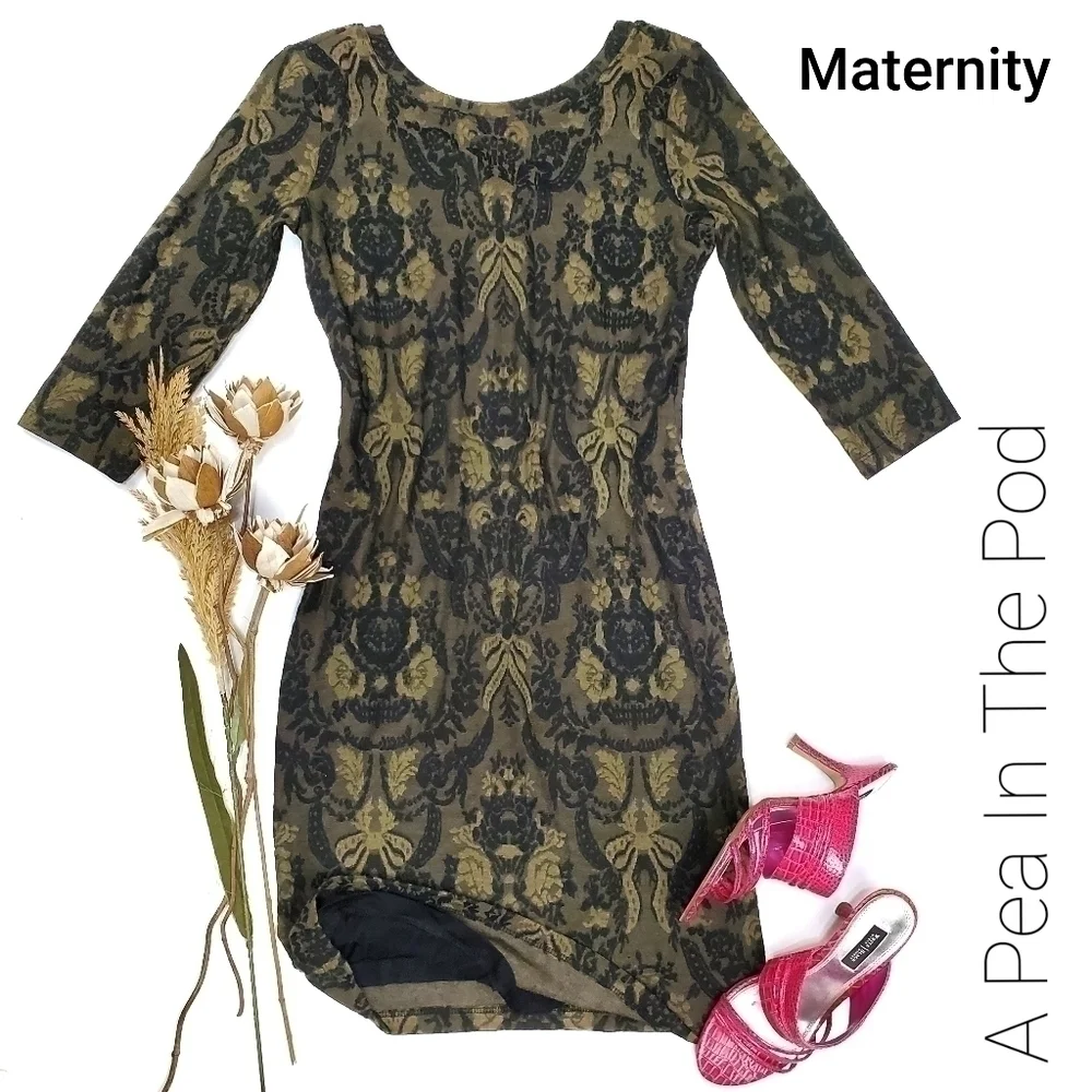 Pea in the Pod Green Black art Deco Dress Med - Picture 1 of 11